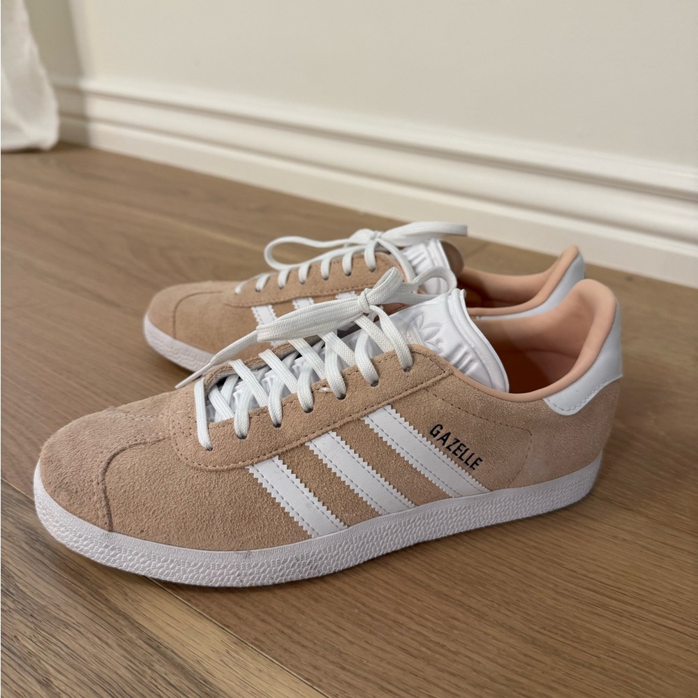adidas Gazelle Suede Sneakers in Blush Tan & White - Picture 1 of 2